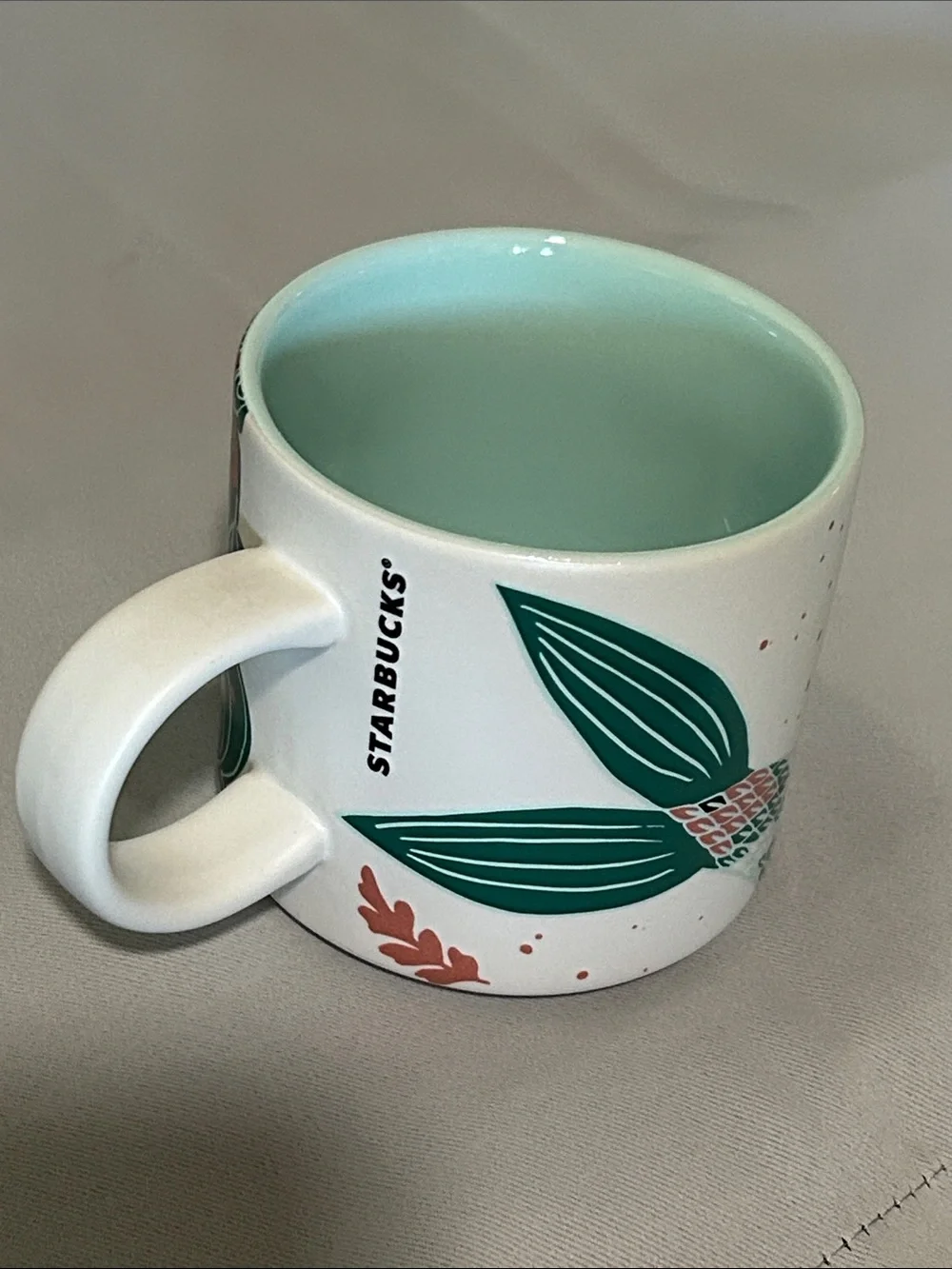 Starbucks White Ceramic Logo Mug w/ beautiful teal & rose gold accent mermaid - Picture 10 of 10